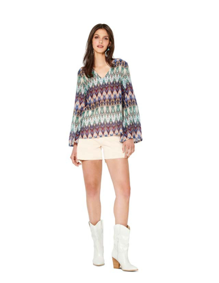 Patron Burda 6234 - Blouse femme encolure en V avec ou sans manches longues