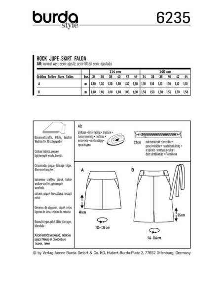 Patron Burda 6235 - Jupes trapèze avec empiècement