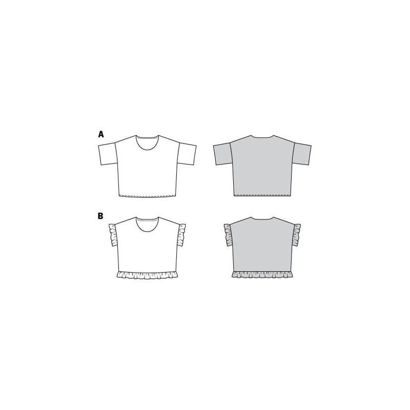 Patron Burda 6243 - T-Shirt femme carré, avec ou sans volants