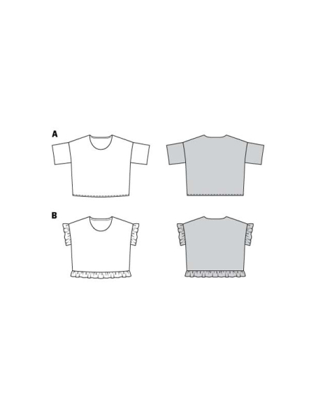 Patron Burda 6243 - T-Shirt femme carré, avec ou sans volants