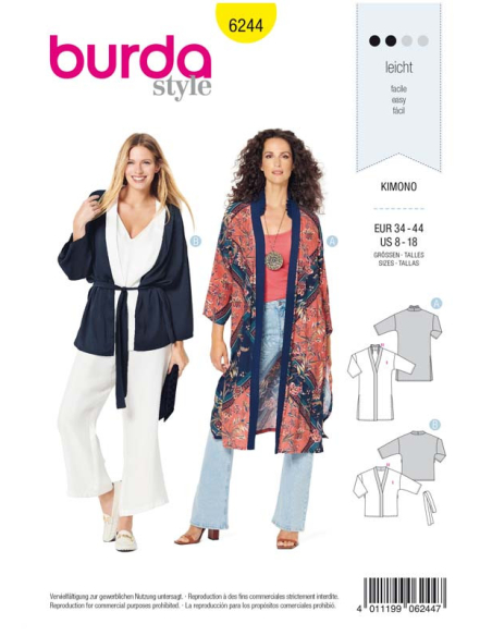 Patron Burda 6244 - Veste Gilet femme Kimono