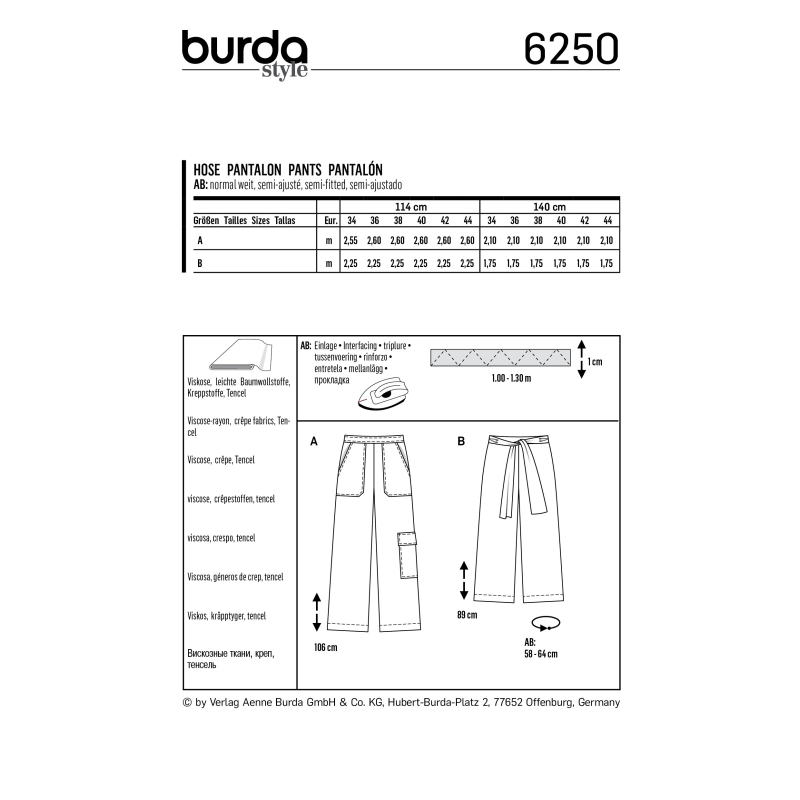 Patron Burda 6250 - Pantalon ample pour femmes