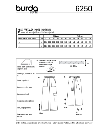 Patron Burda 6250 - Pantalon ample pour femmes