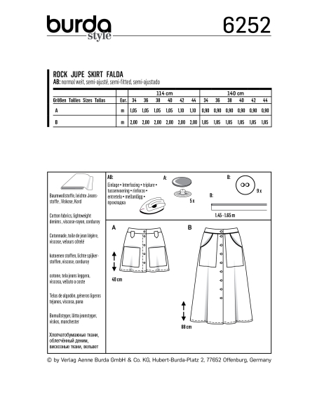 Patron Burda 6252 - Jupe évasée pour femmes