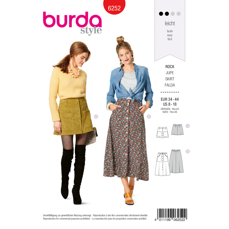 Patron Burda 6252 - Jupe évasée pour femmes