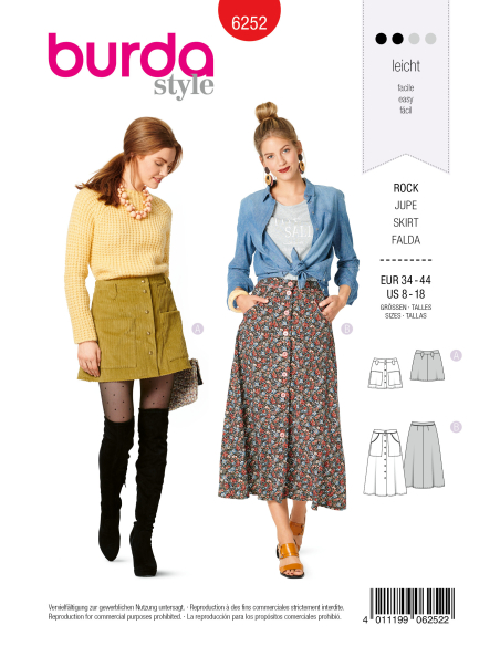 Patron Burda 6252 - Jupe évasée pour femmes