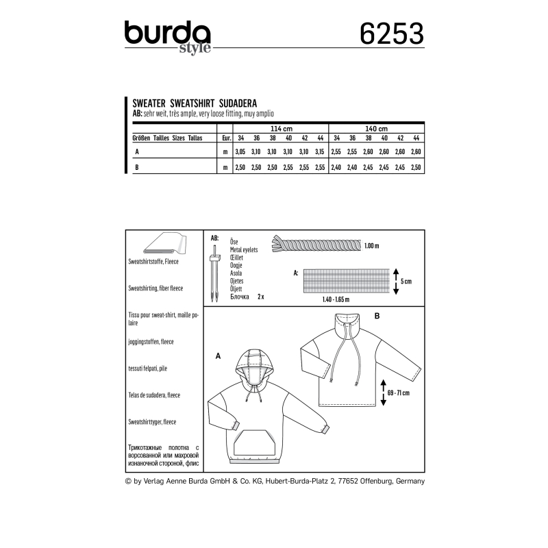 Patron Burda 6253 - Sweat shirt pour femmes