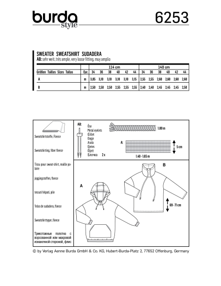 Patron Burda 6253 - Sweat shirt pour femmes
