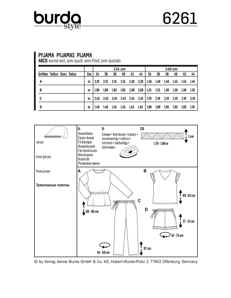 Patron Burda 6261 - Pyjama et pyjashort pour femmes