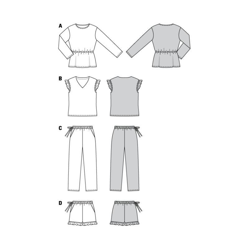 Patron Burda 6261 - Pyjama et pyjashort pour femmes