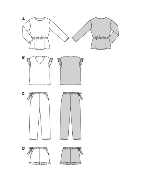 Patron Burda 6261 - Pyjama et pyjashort pour femmes