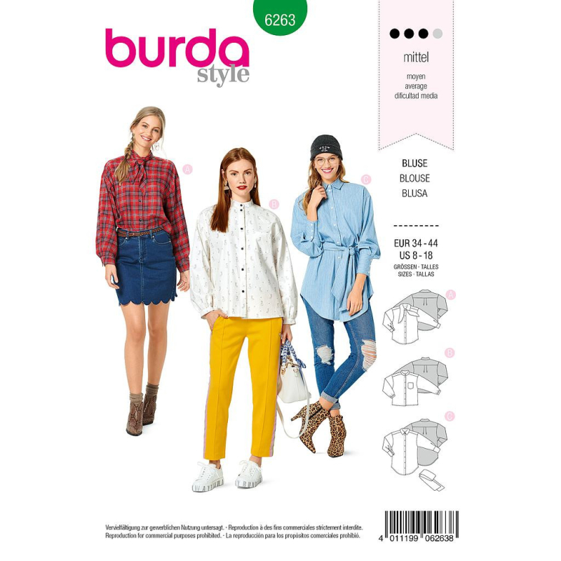 Patron Burda 6263 - Chemisier à variation de cols pour femmes