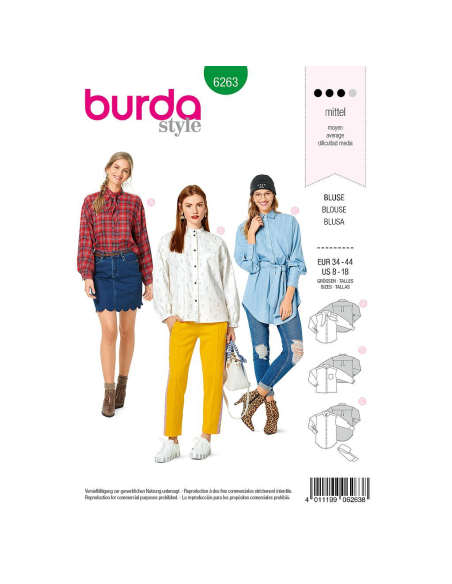 Patron Burda 6263 - Chemisier à variation de cols pour femmes
