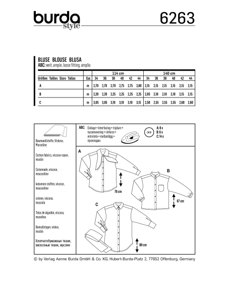 Patron Burda 6263 - Chemisier à variation de cols pour femmes