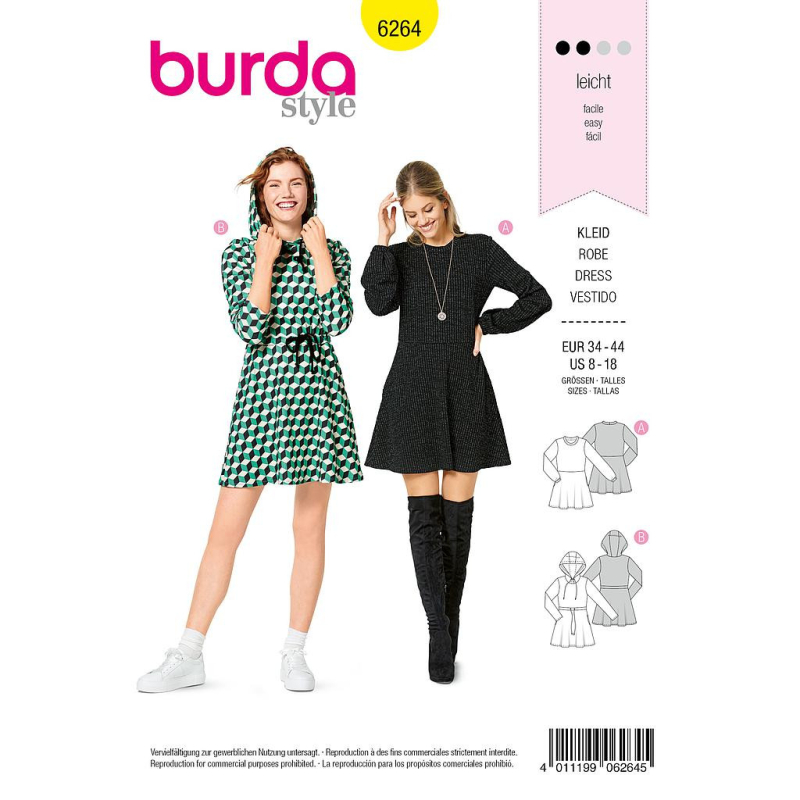 Patron Burda 6264 - Robe à capuche pour femmes
