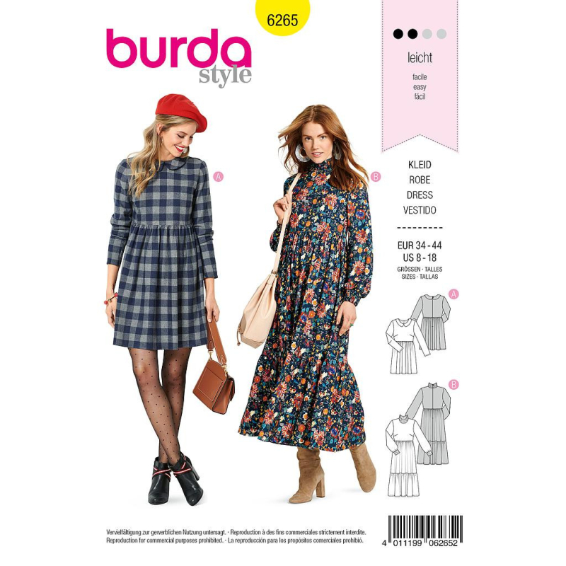 Patron Burda 6265 Robe col Claudine pour femmes