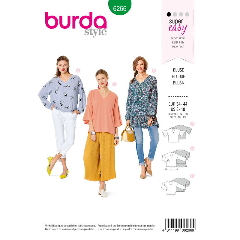 Patron Burda 6266 - Blouse ample pour femmes