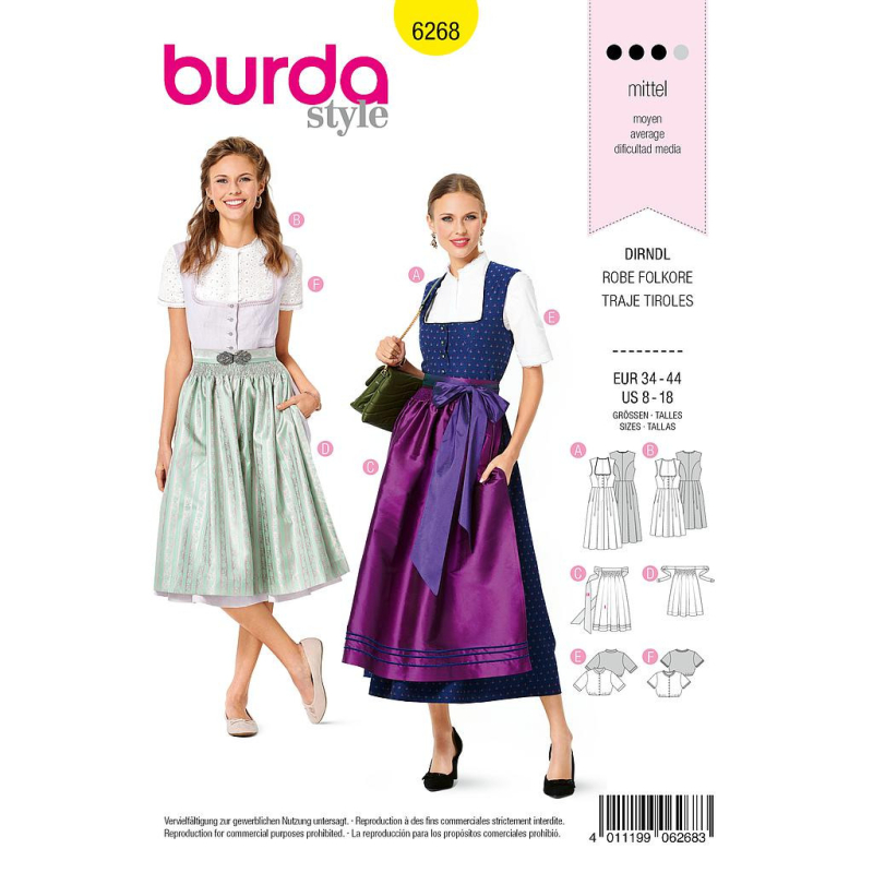 Patron Burda 6268 - Robe et blouse tyrolienne pour femmes