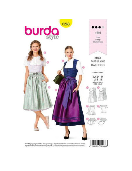 Patron Burda 6268 - Robe et blouse tyrolienne pour femmes