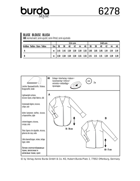 Patron Burda 6278 - Blouse à longues manches