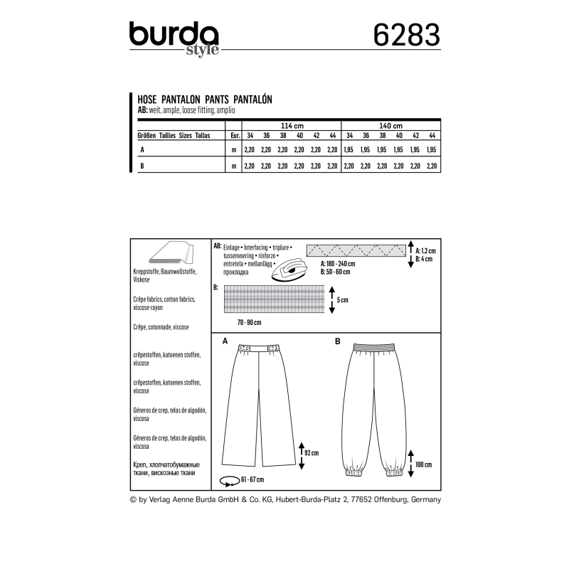 Patron Burda 6283 - Pantalon bouffant pour femmes