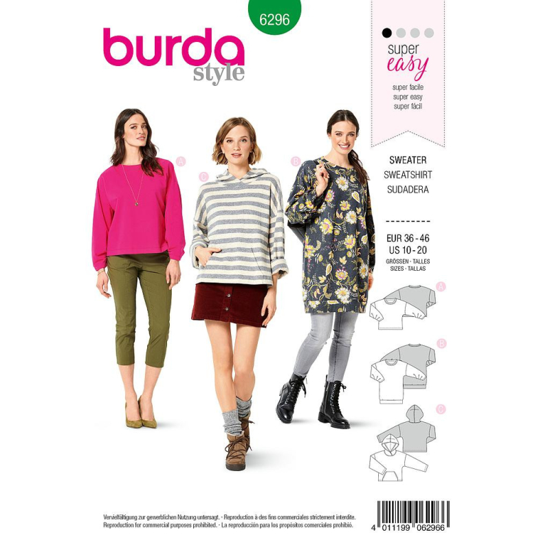 Patron Burda 6296 - Sweat-Shirt pour femmes