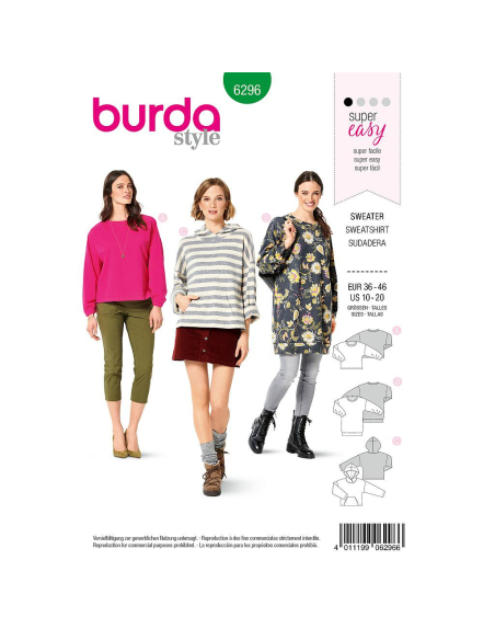 Patron Burda 6296 - Sweat-Shirt pour femmes