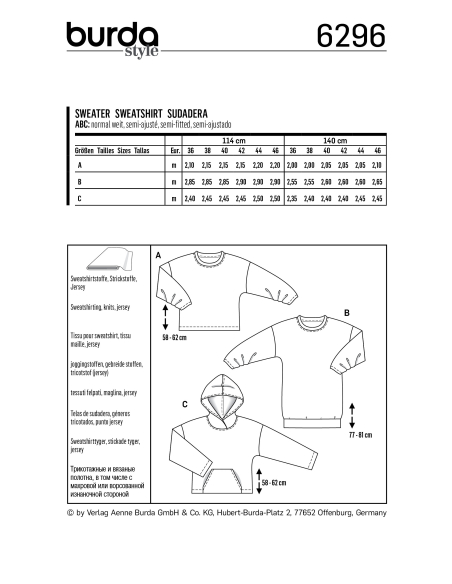 Patron Burda 6296 - Sweat-Shirt pour femmes