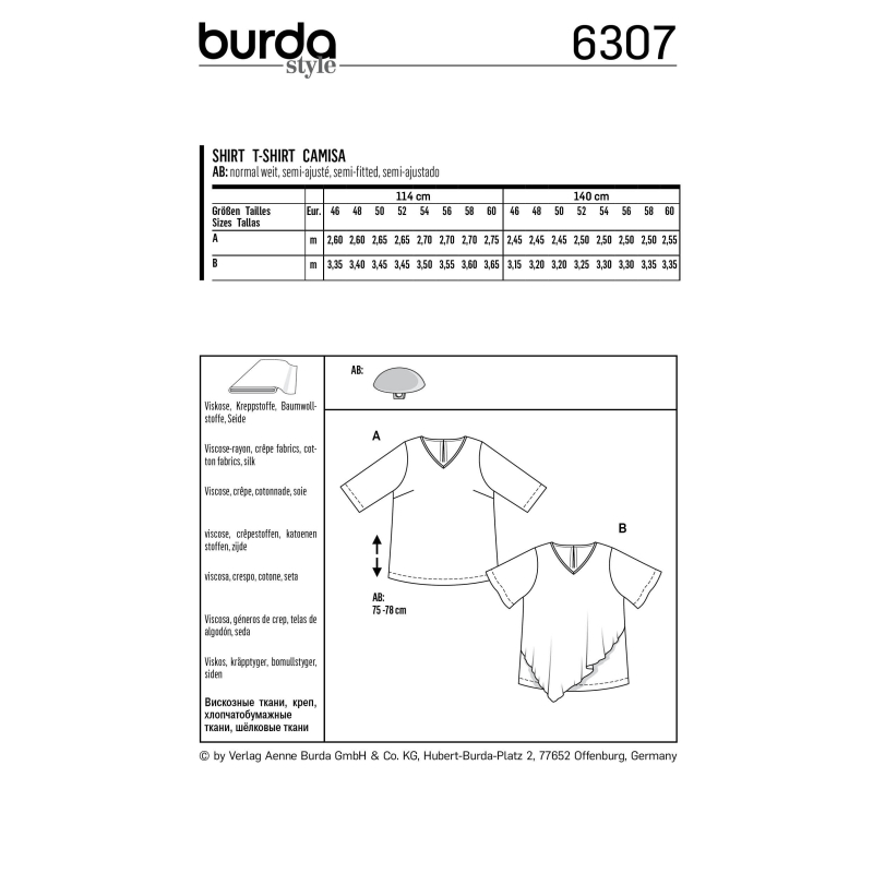 Patron Burda 6307 - Blouse pour femmes