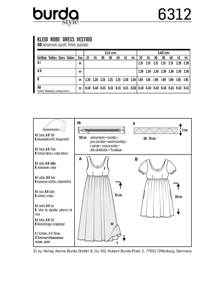 Patron Burda 6312 - Robe pour femmes