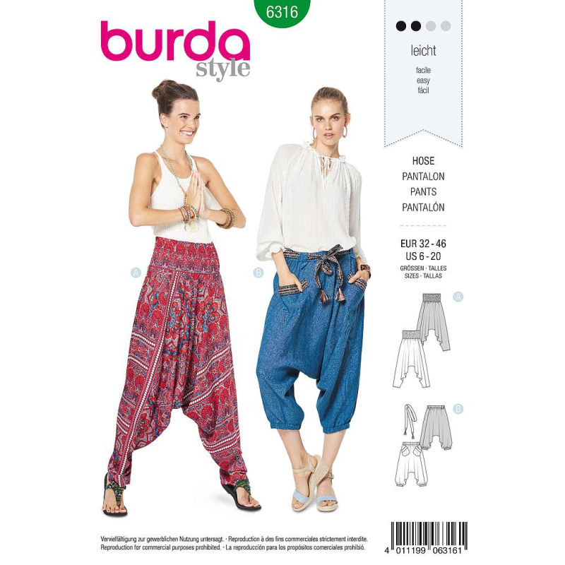 Patron Burda 6316 - Pantalon pour femmes