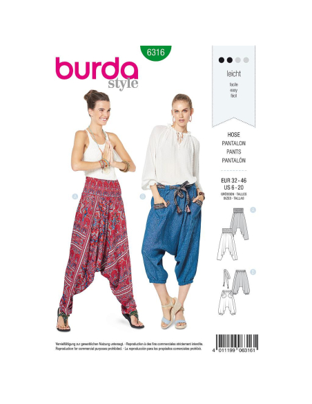 Patron Burda 6316 - Pantalon pour femmes