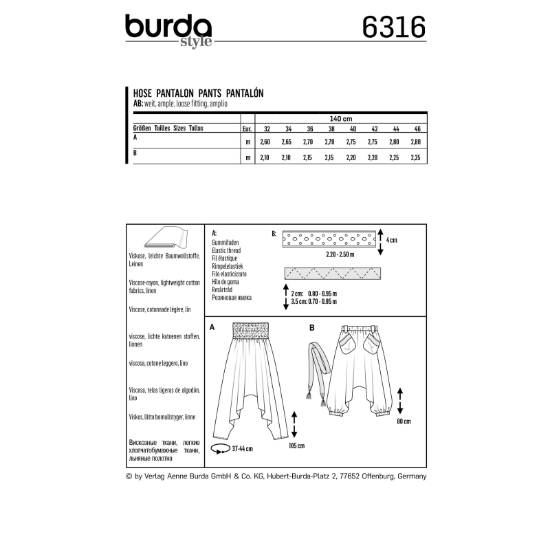 Patron Burda 6316 - Pantalon pour femmes