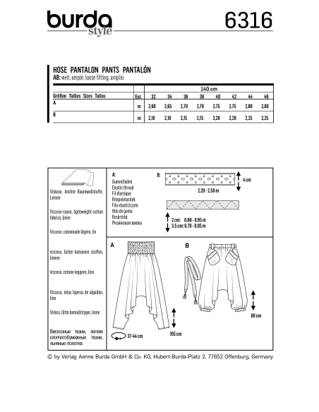 Patron Burda 6316 - Pantalon pour femmes