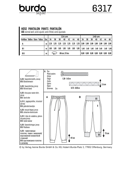Patron Burda 6317 - Pantalon pour femmes