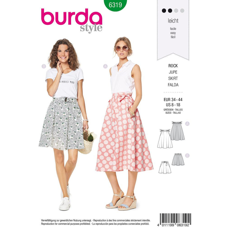 Patron Burda 6319 - Jupe pour femmes