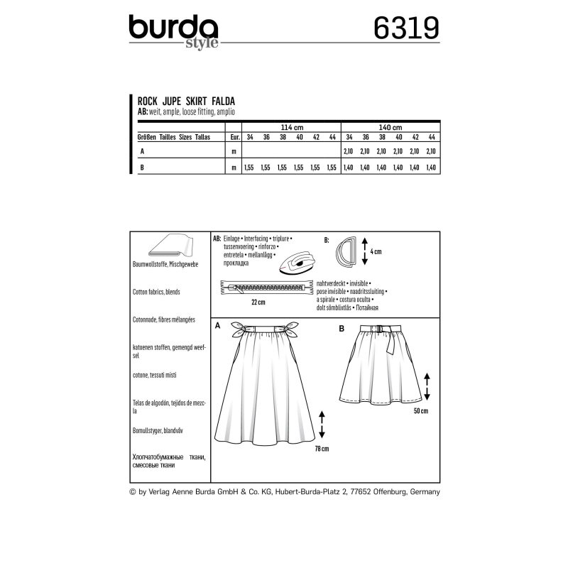 Patron Burda 6319 - Jupe pour femmes
