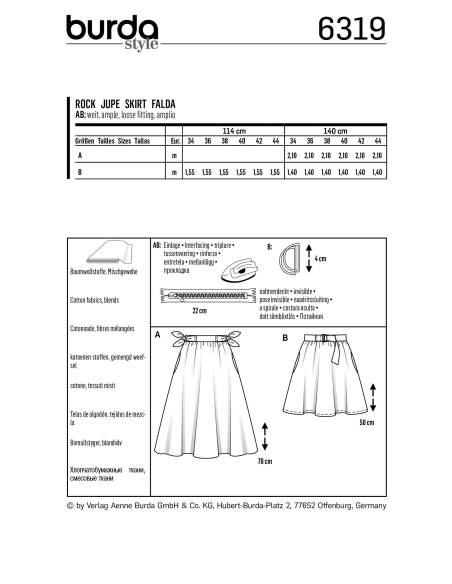 Patron Burda 6319 - Jupe pour femmes