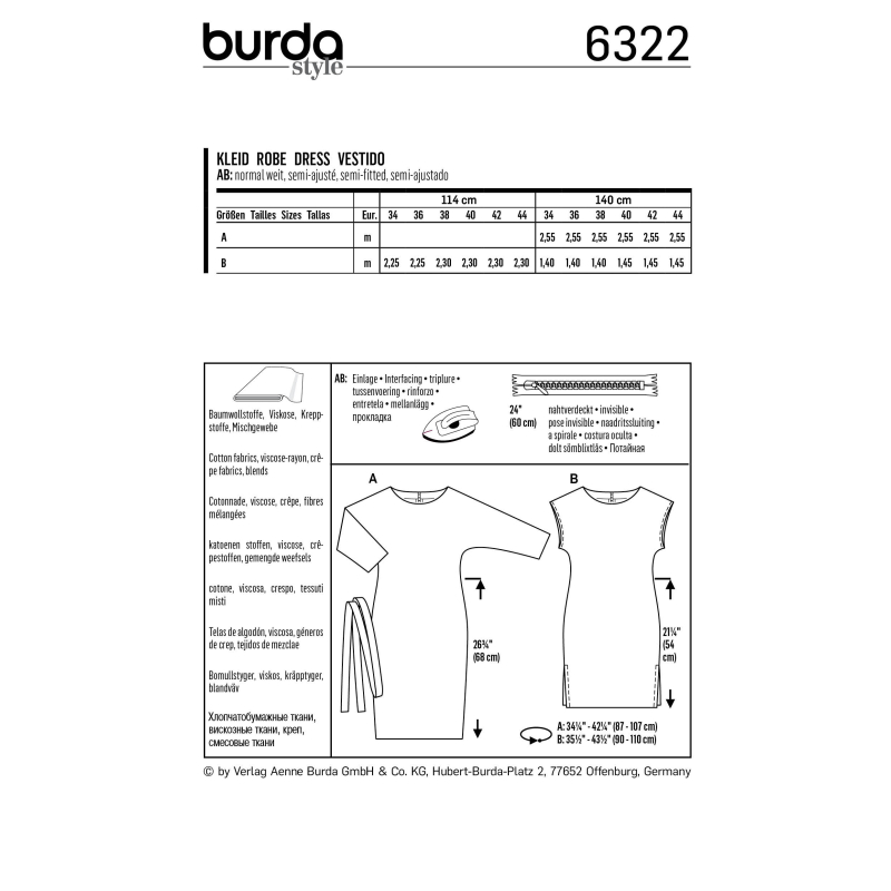 Patron Burda 6322 - Robe pour femmes
