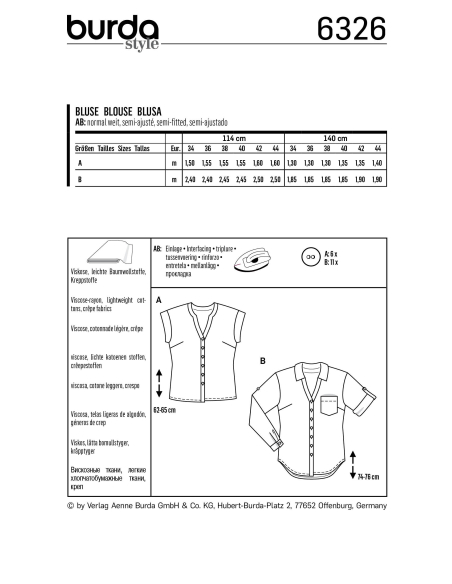 Patron Burda 6326 - Chemisier pour femmes