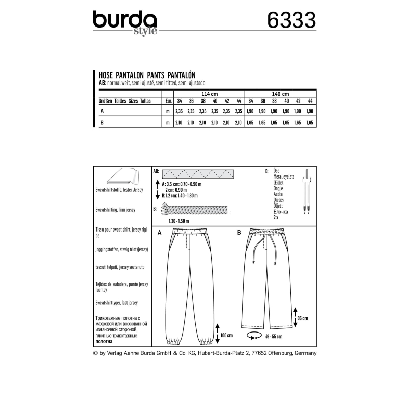 Patron Burda 6333 - Pantalon pour femmes