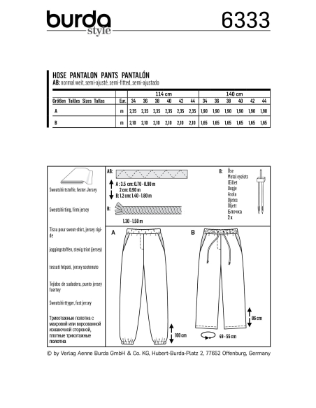 Patron Burda 6333 - Pantalon pour femmes