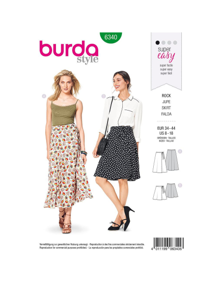 Patron Burda 6340 - Jupe pour femmes