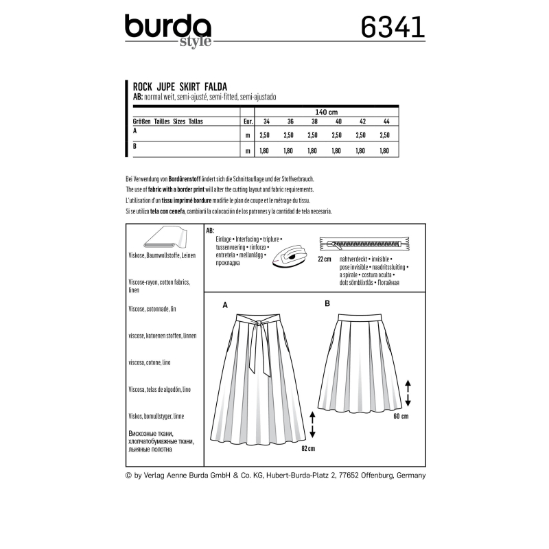 Patron Burda 6341 - Jupe pour femmes
