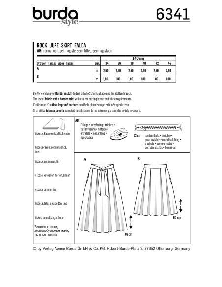 Patron Burda 6341 - Jupe pour femmes