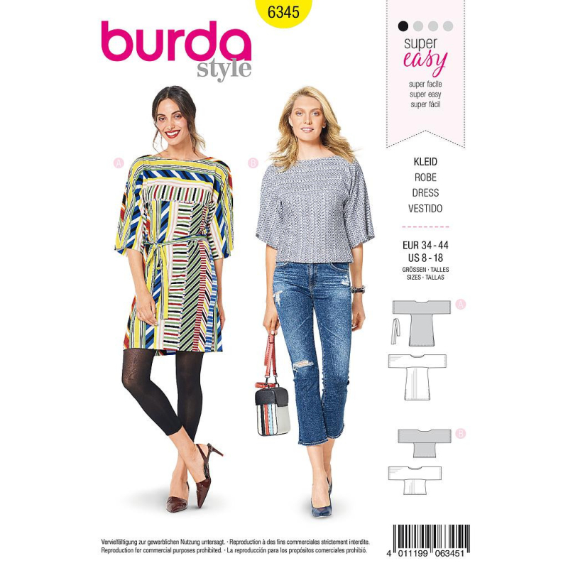 Patron Burda 6345 - Robe et t-shirt pour femmes