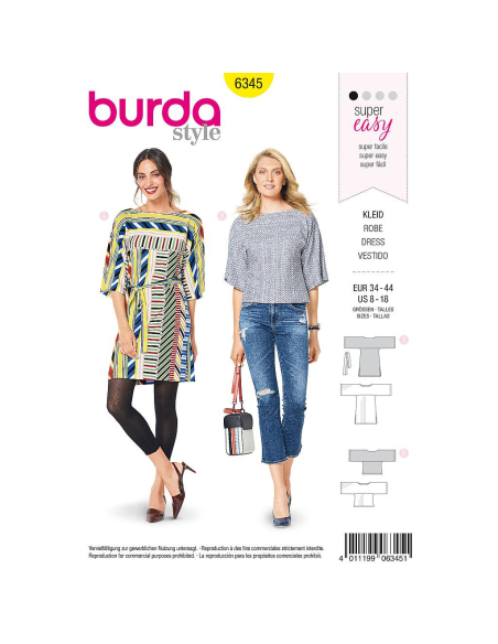 Patron Burda 6345 - Robe et t-shirt pour femmes