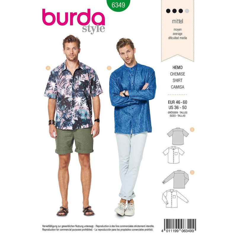 Patron Burda 6349 - Chemise Hommes