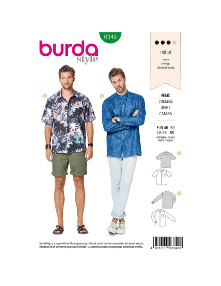 Patron Burda 6349 - Chemise Hommes