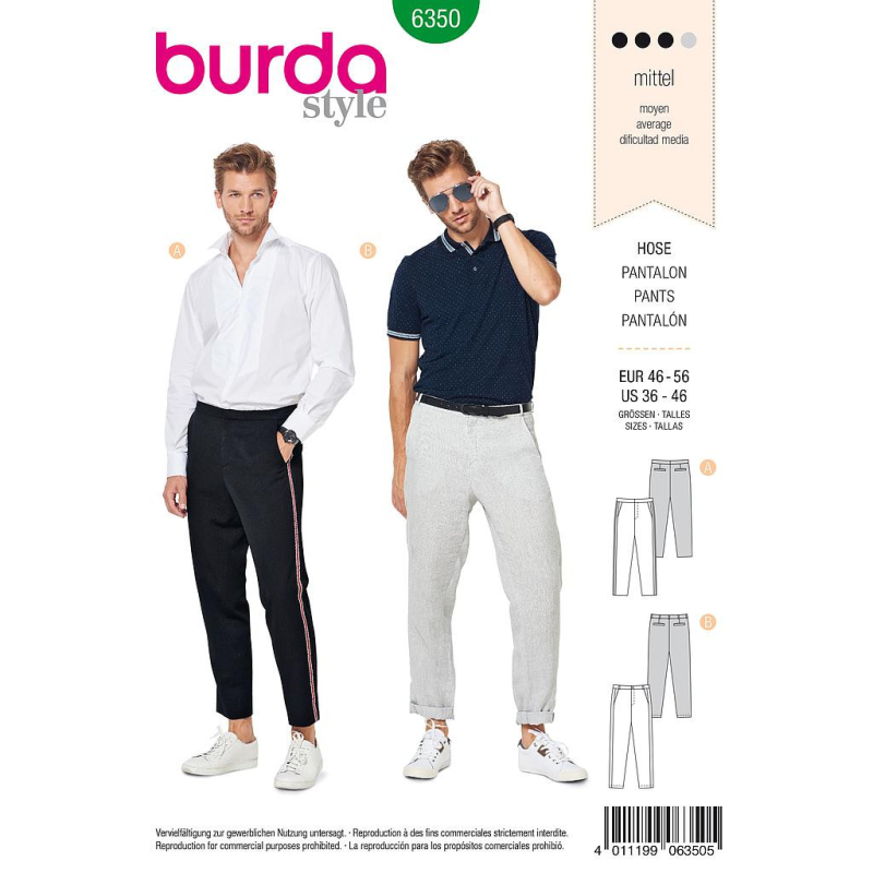 Patron Burda 6350 - Pantalon pour hommes